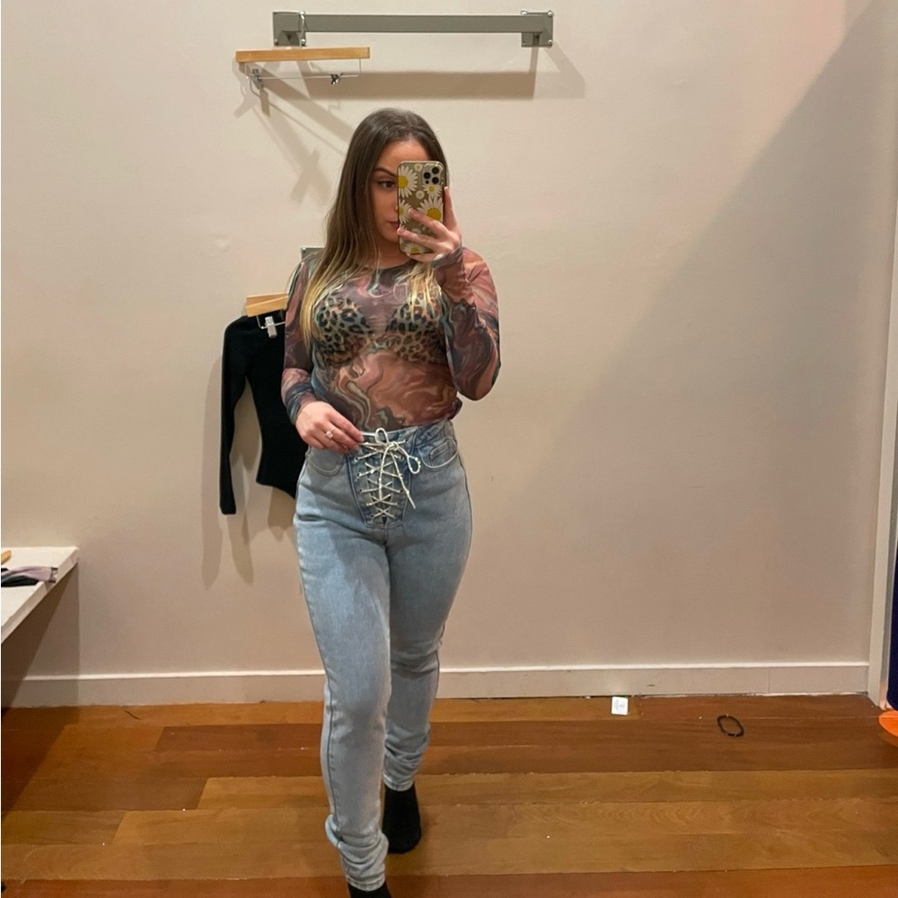 Lace Up Rhinestone Skinny Jeans